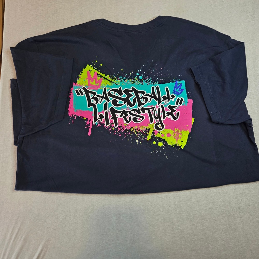 Baseball Lifestyle 101 Mens XL Navy Blue Graffiti Neon Splatter Graphic T-Shirt